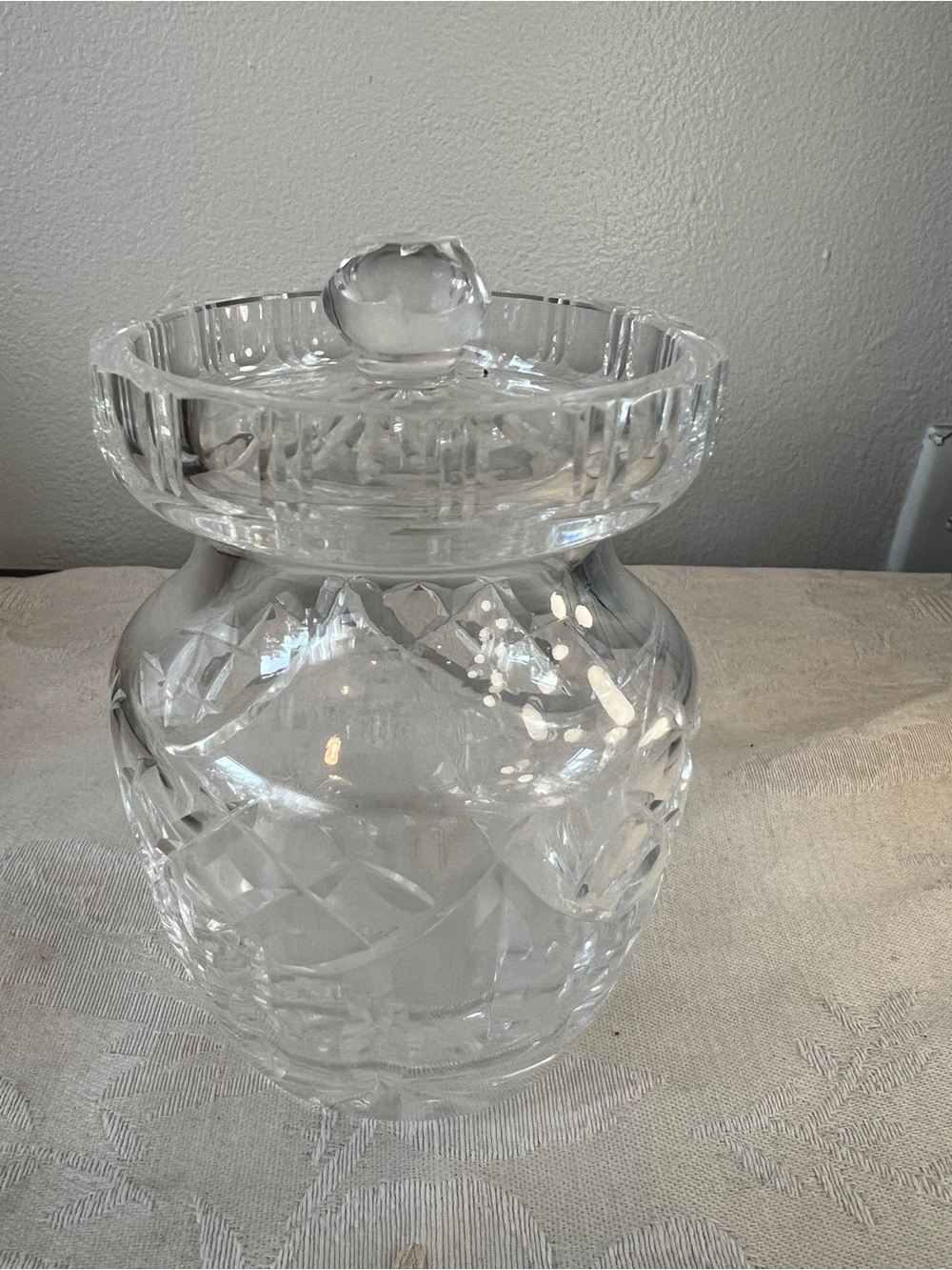 Vintage Signed  Waterford Crystal Honey Jelly Jam With lid Diamond  Pattern